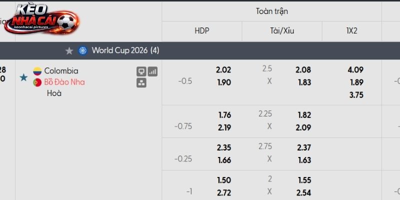 Soi kèo Colombia vs Bồ Đào Nha qua tỷ lệ